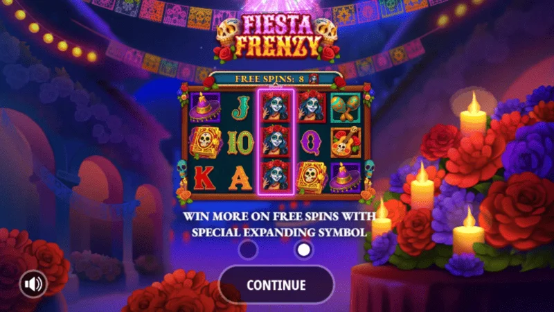 Fiesta Frenzy - Menú principal y configuración de apuesta
